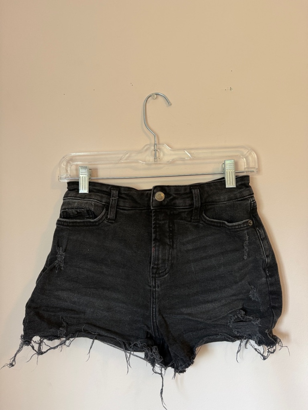 Black Distressed High-Rise Women's Denim Shorts